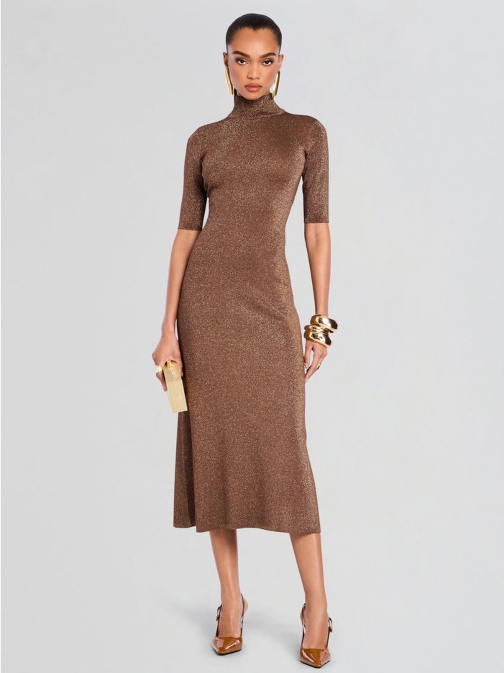 Retrofête Maribel Midi Dress in Metallic Pecan